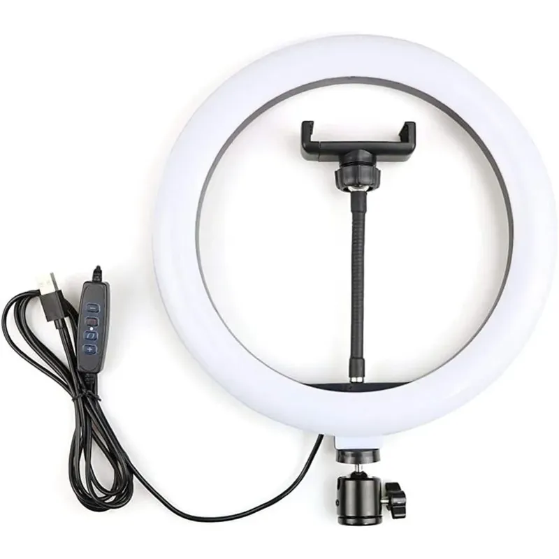 Iluminador LED Ring Light 10, Com Suporte Smartphone e Tripé, Controle De Luz, USB - Or-pl10