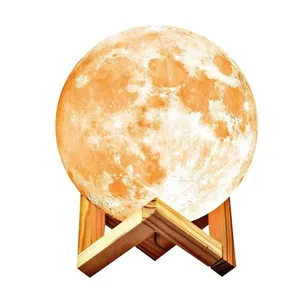 Luminária Lua Cheia 16 Cores C/ Controle E Suporte D Madeira