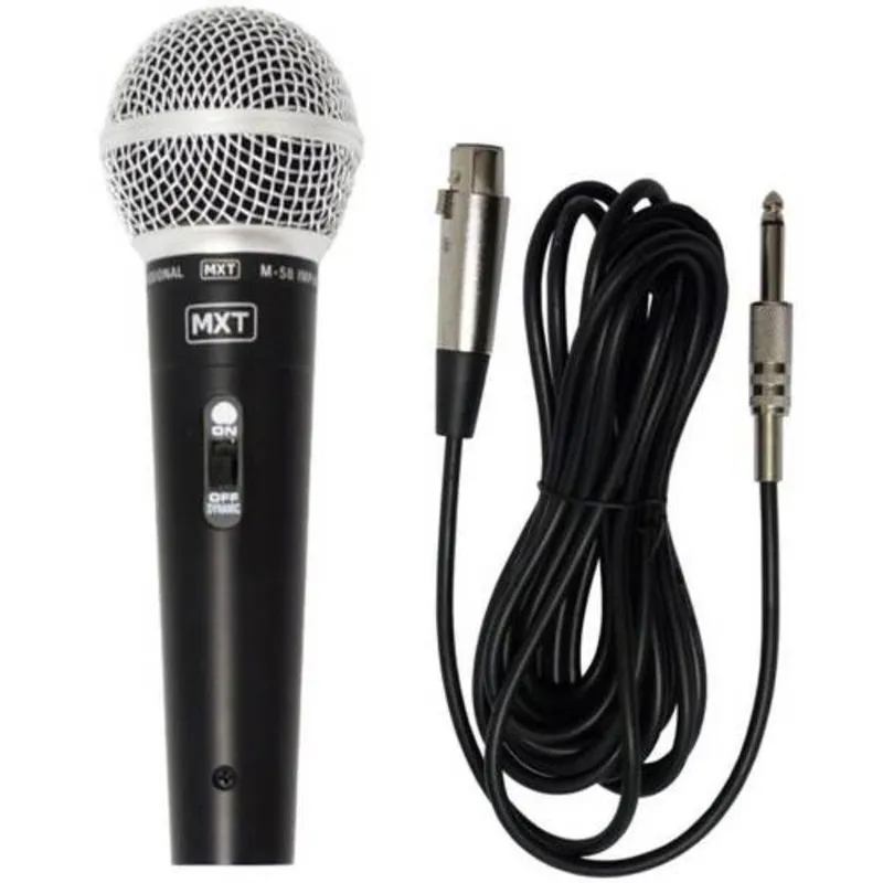 Microfone Dinâmico Profissional Dinâmico Com Cabo 4 Mts Performance Sound