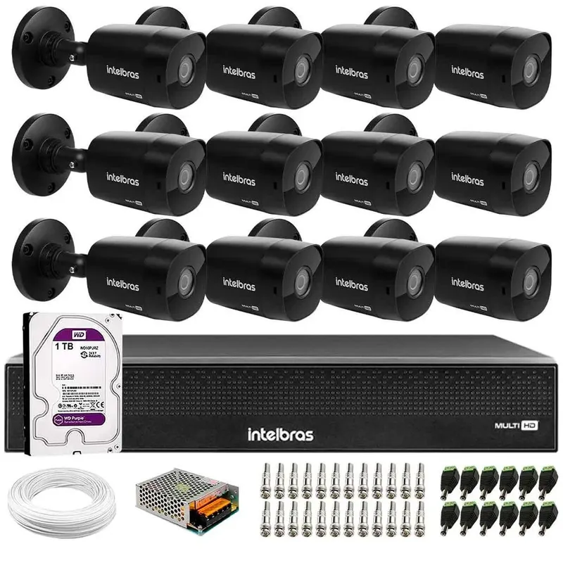 Kit 12 Câmeras Intelbras Vhd 1230 B Full Hd Black G7 Visão Noturna 30m Dvr Mhdx 3116c Hd 1TB Purple