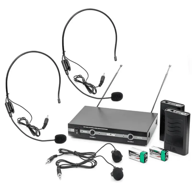 Kit Microfone Vhf Sem Fio Auricular Cabeça Headset Lapela