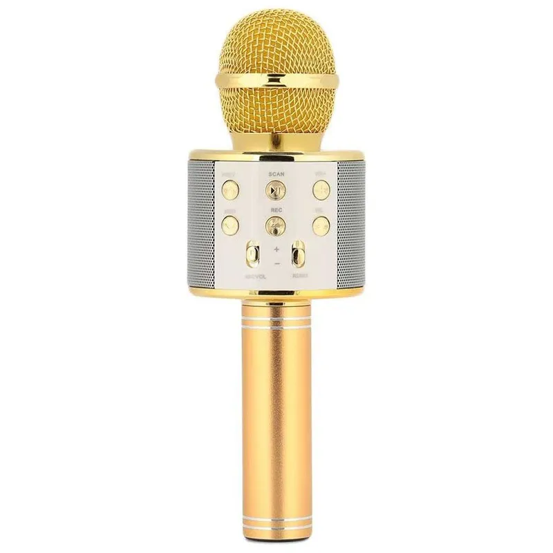 Microfone Sem Fio Para Gravação De Canto Com Luzes Led Colorido Infantil Gold