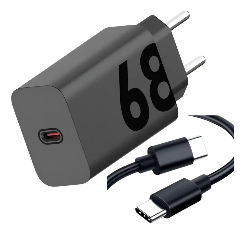 Carregador Rápido Para Motorola Xiaomi Turbo Power 68w Usb-c Preto