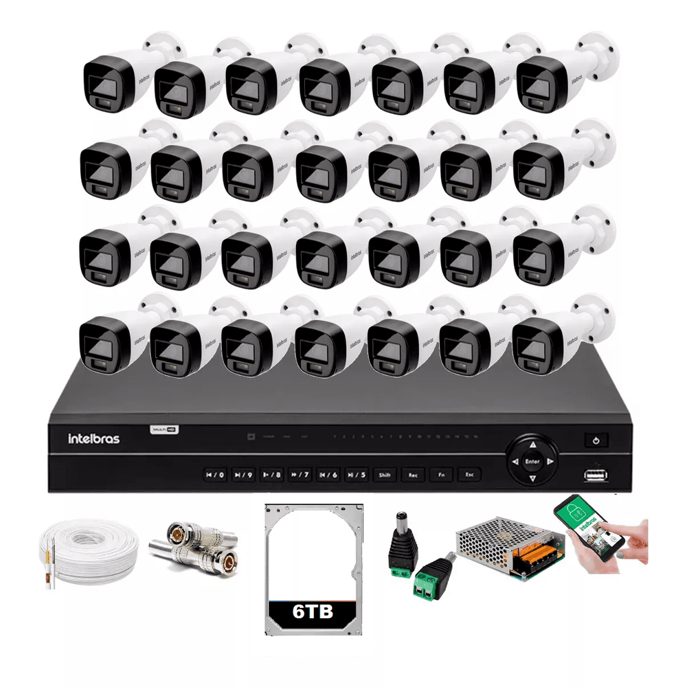 Kit 28 Cameras Segurança Full Color Intelbras Dvr 32c Intelbras 6tb