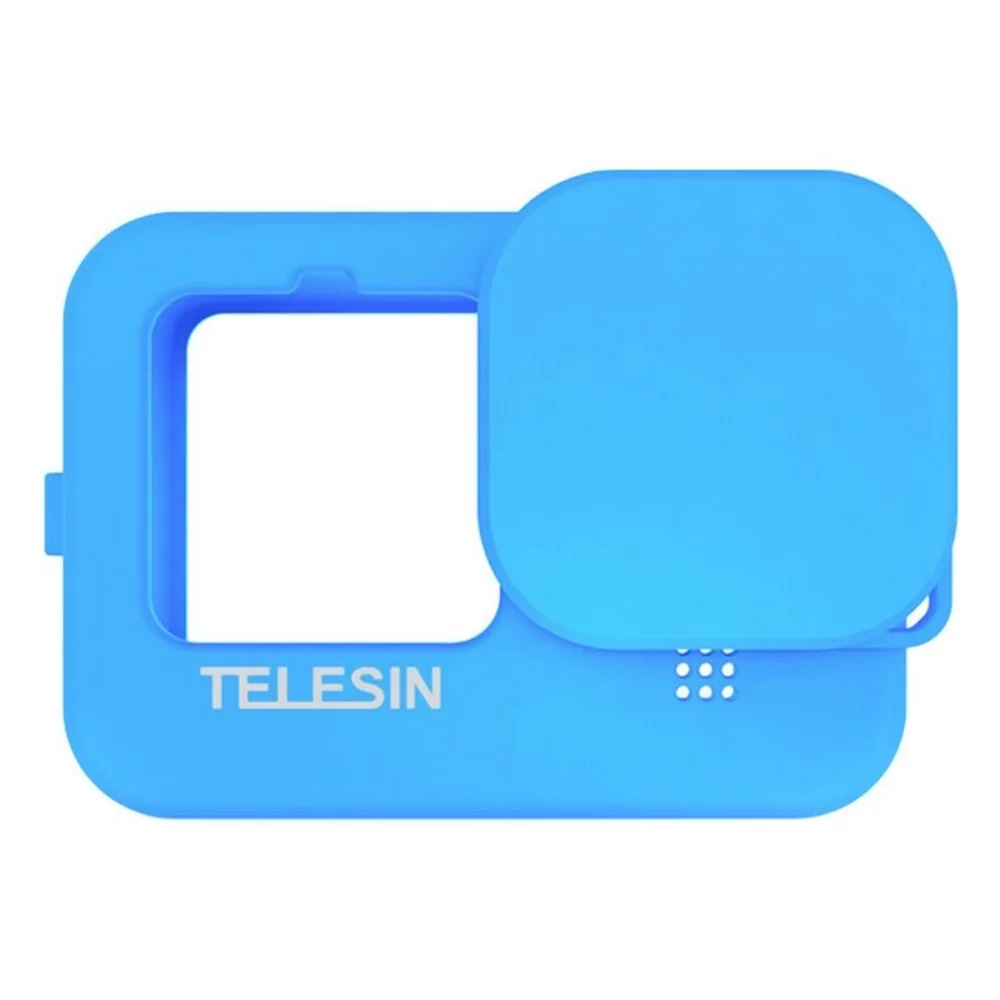 Capa De Silicone Telesin Azul + Cordão E Tampa para Gopro 9/10/11