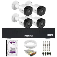Kit 4 Câmeras Intelbras 3130 B Hd 720p Multi Hd Visão 30m Ip67 + Dvr Mhdx 1104c 4 Canais + Hd 1TB