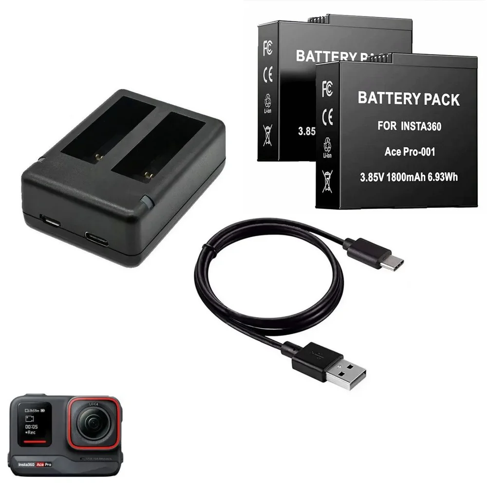 Carregador Duplo + 2 Baterias 1800mah Para Insta360 Ace Pro