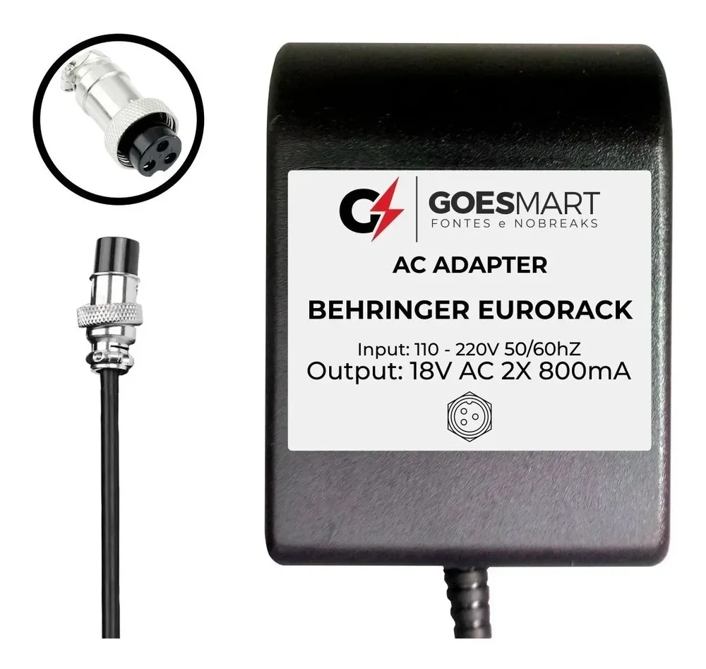Fonte Ac Adapter Para Behringer Eurorack 802, Mx802a, Mx602a, Ub802, Ub1202, Q1202, 18v Ac 2x 800ma, 110-220v
