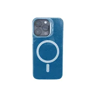 Capa Capinha Case Brilho Luxo Glitter Premium Magsafe Magnética Com Suporte Bracket Para Iphone 13 Pro Max - Azul