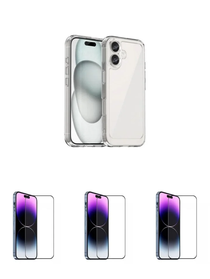 3un Película 3d De Vidro + Capa Anti Impacto Tpu Para Iphone 16 Plus