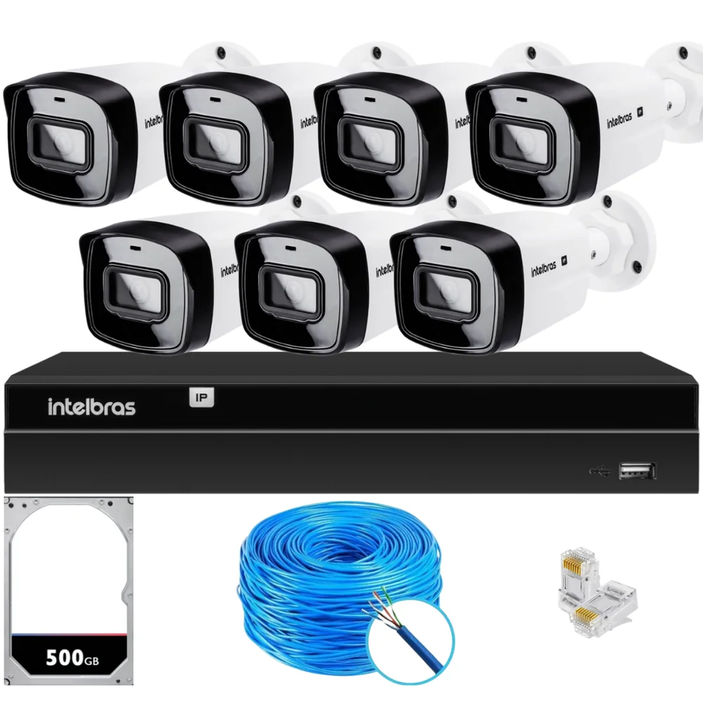 Kit Cftv 7 Câmeras Ip Vipc 1230b Intelbras Nvd 1408p Hd 500gb
