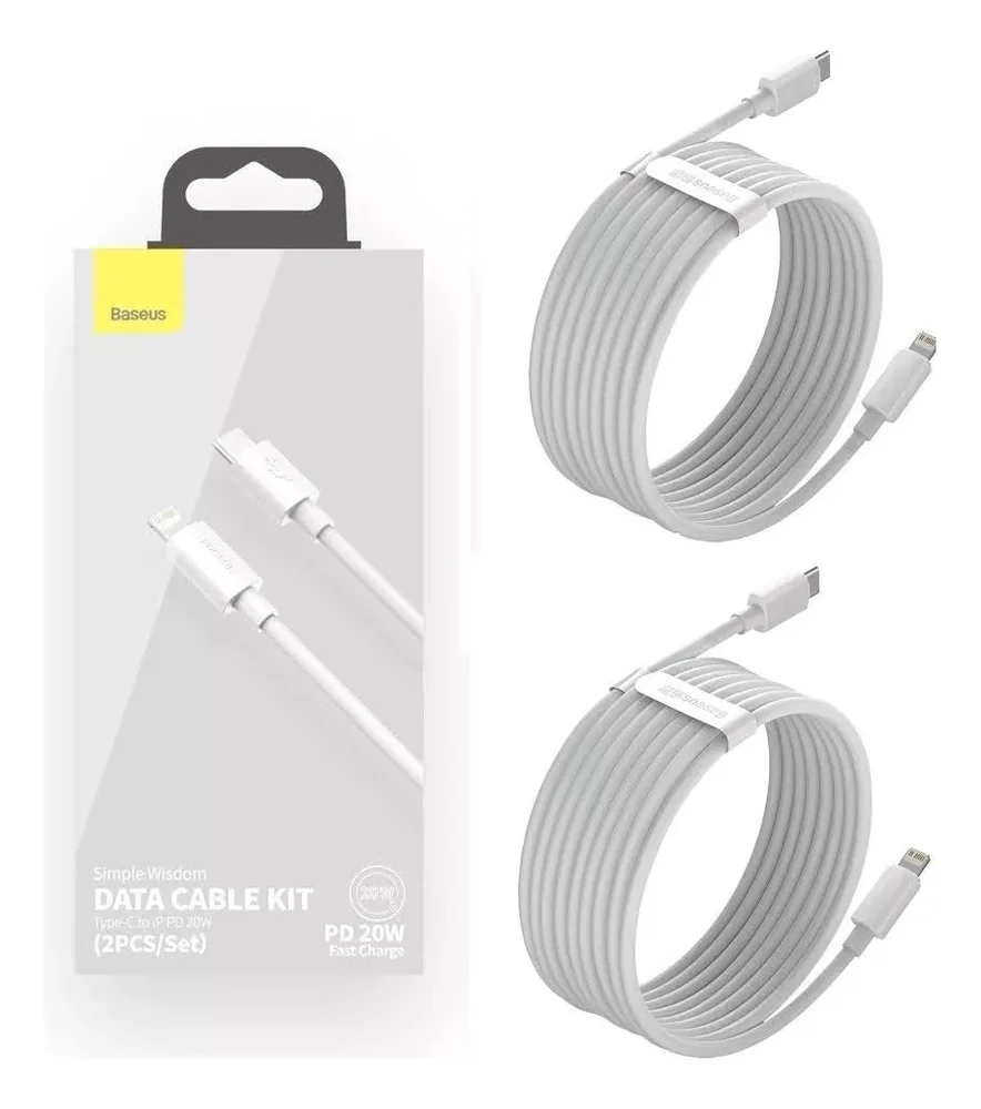 Kit Com 2 Cabos Tipo C Para Lightning 1.5m Baseus Pd 20w Para Iphone Carregamento Rápido