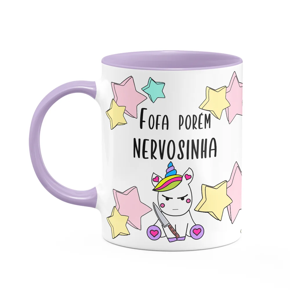 Caneca Divertida - Fofa Porém Nervosinha! Unicorn - B-lilac