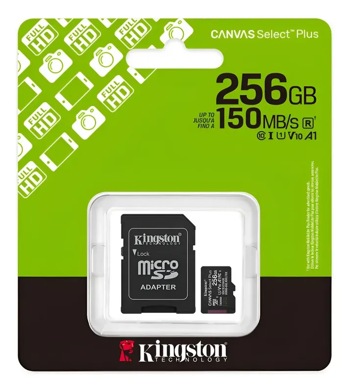 Cartão de Memória Kingston Canvas Select Plus Gen3, MicroSD 256GB, Classe 10, Com Adaptador, SDCS3/256GB