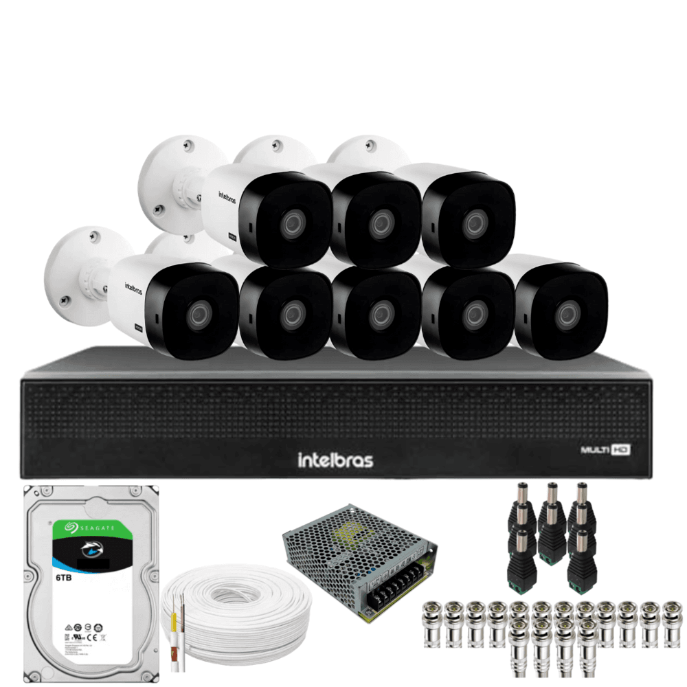 Kit 8 Câmeras Intelbras 1220b Full Hd Dvr Mhdx 1016-c Intelbras Com Detecção De Movimentos Hd 6tb