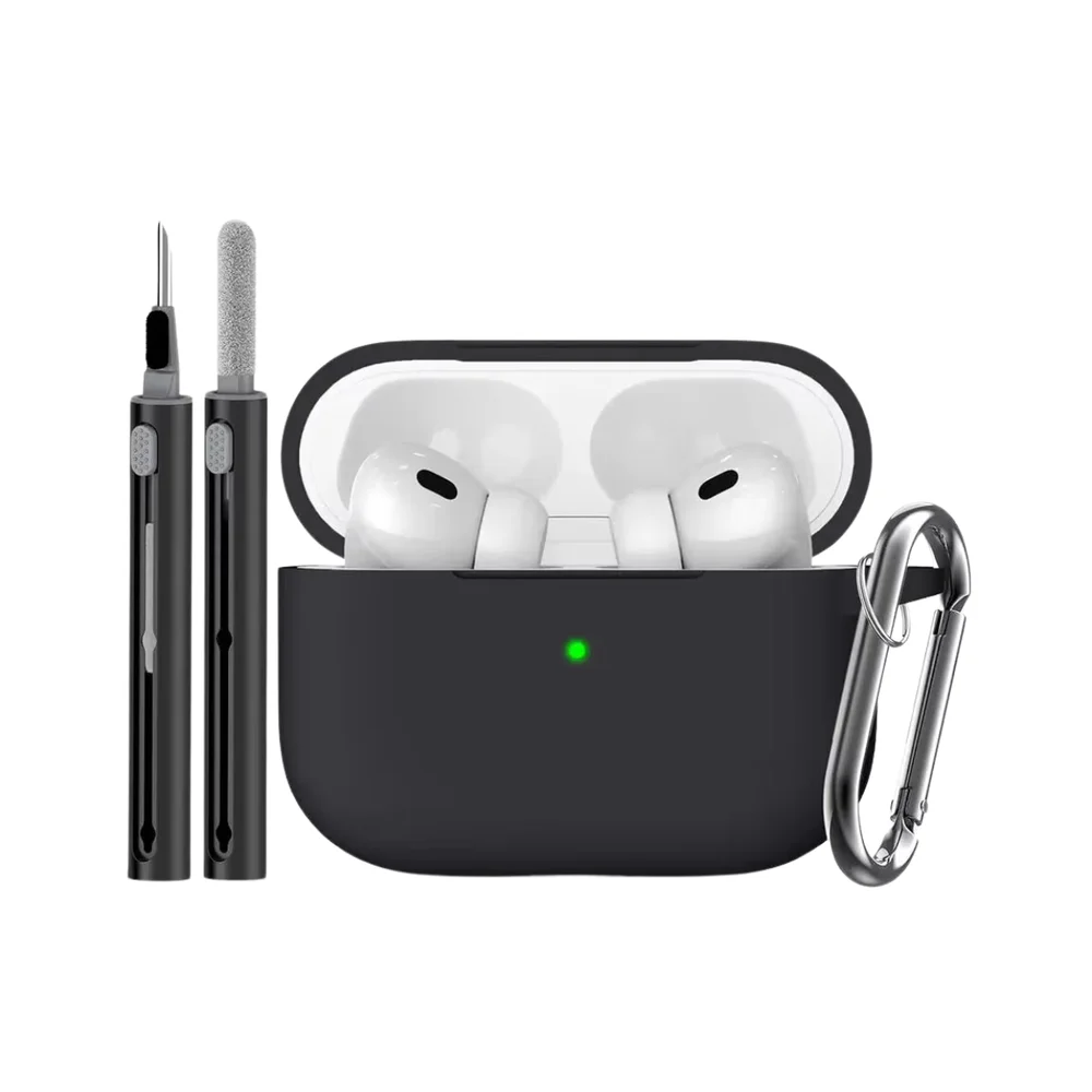 Capa Silicone Preto Com Limpador Para Airpods Pro