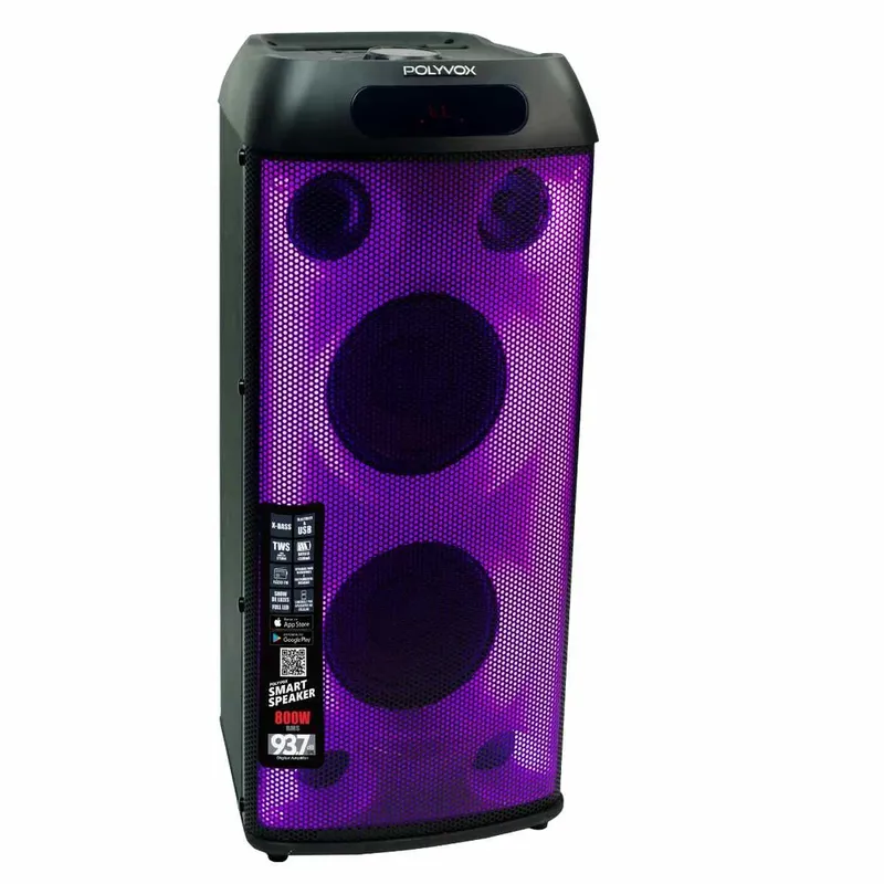 Caixa De Som Amplificada Polyvox Tws, Bluetooth, FULL Led, 2000w