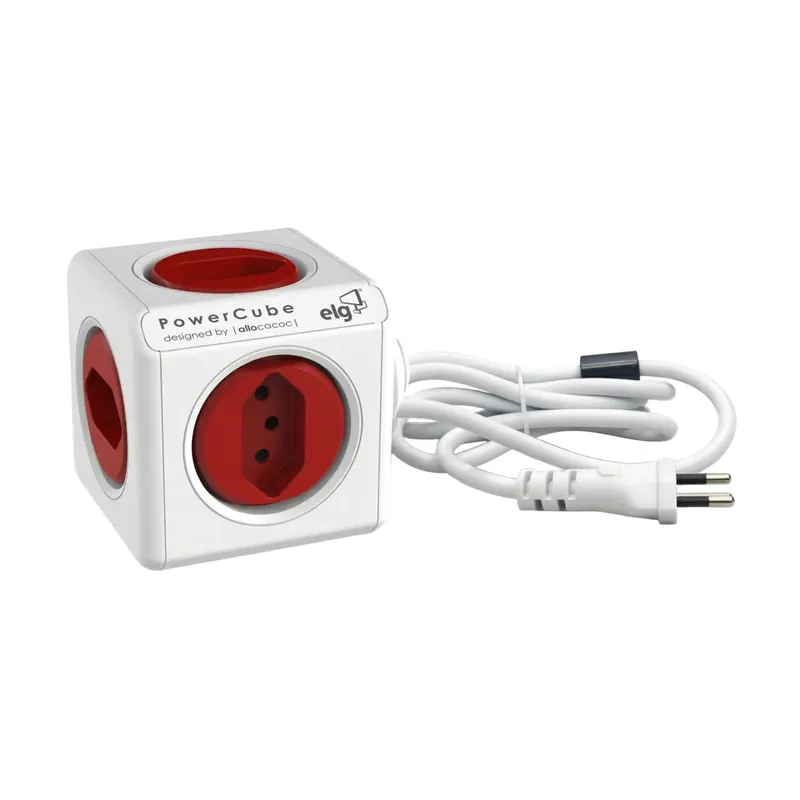 Filtro de Linha PowerCube Bivolt, Com 5 Tomadas 10A, Com Proteção Infantil, Cabo 1,5 metros, Branco e Vermelho, PWC-X5, ELG