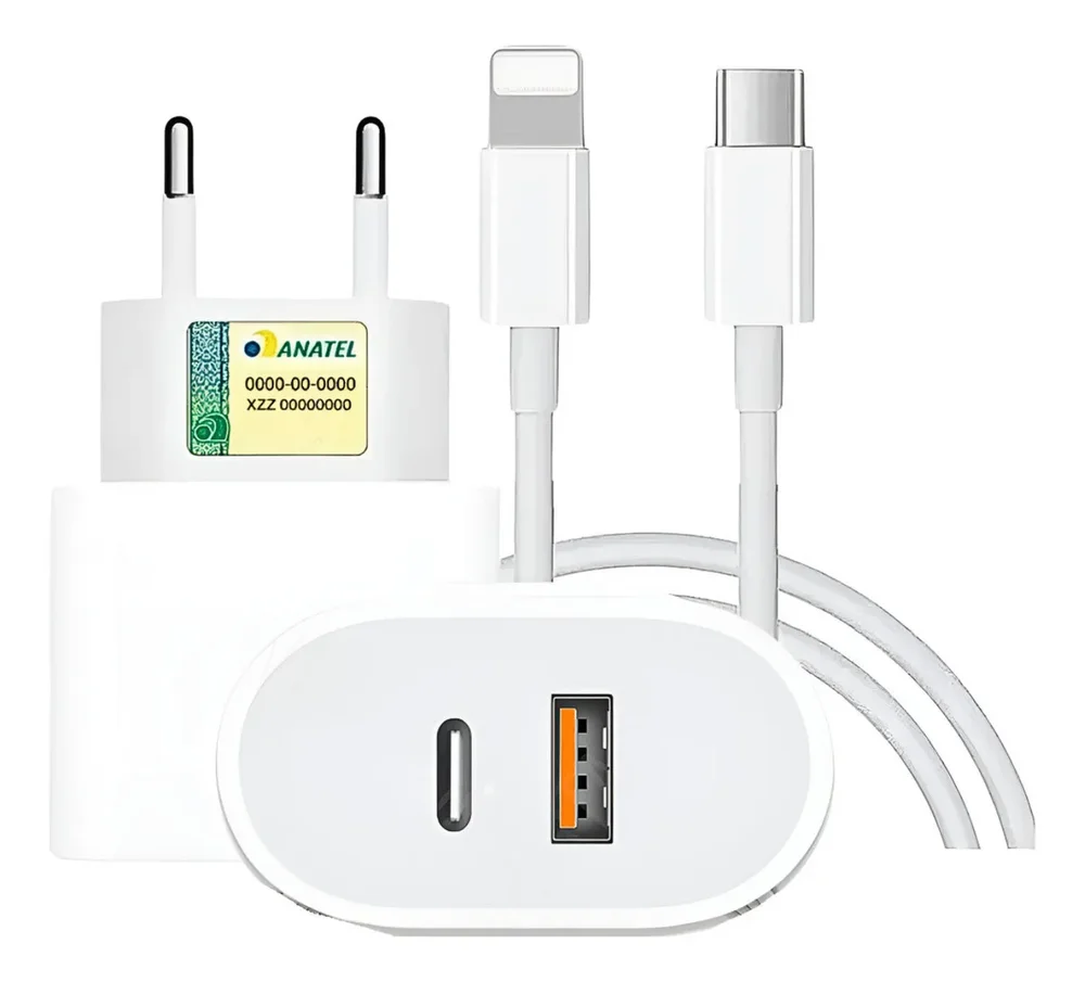 Carregador Turbo 40w Compativel Com Iphone 8 X Xr 11 12 13 14 Pro Max Usb Tipo C Duplo