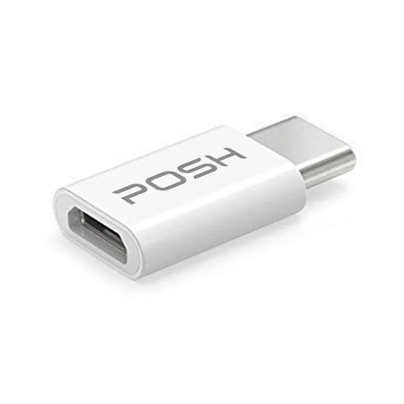 Adaptador Posh Micro Usb Para Usb C Em Metal Com Cordao Para Cabo Usb Prateado