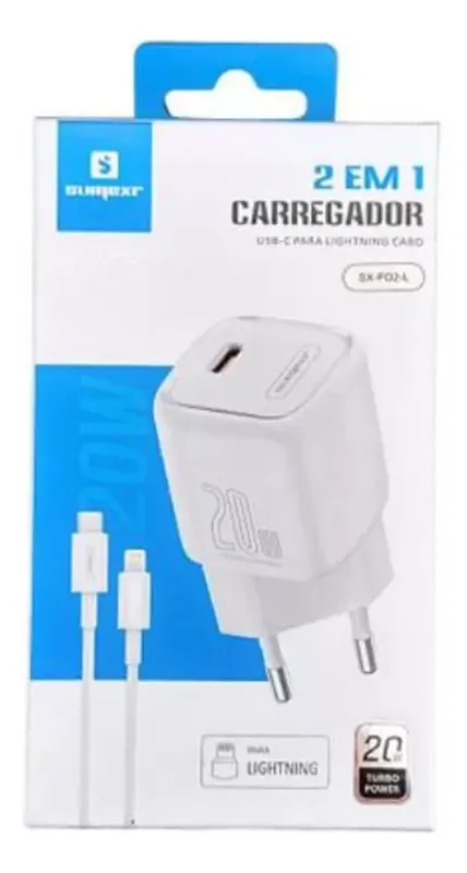 Carregador De Celular Tipo C Turbo 20w Usb Type C 2 Em 1.