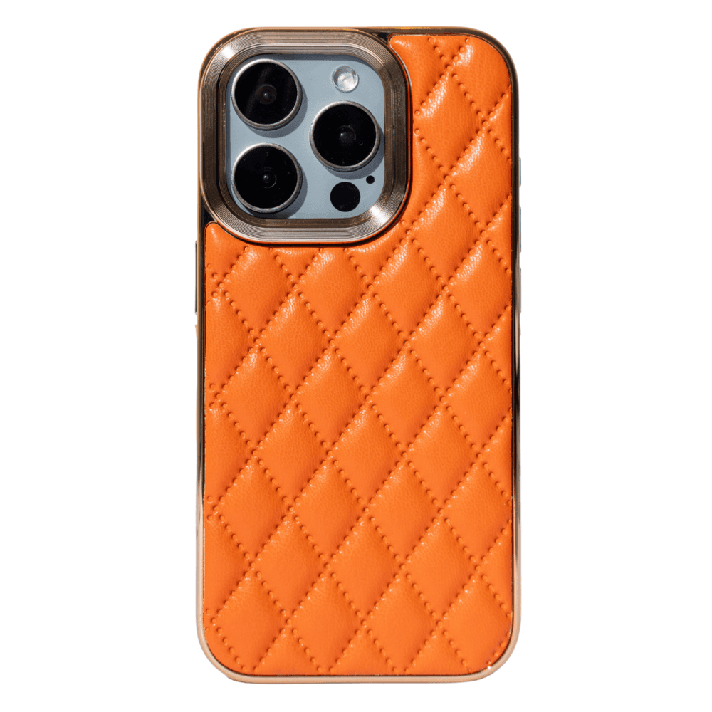 Capa De Couro Com Moldura De Metal Compatível Com Iphone Cor:laranja;modelo:14 Pro