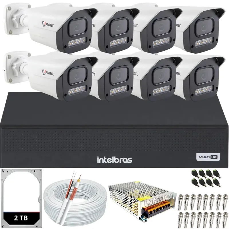 Kit 8 Câmeras Full Color C/áudio Dvr Intelbras 8ch 2TB