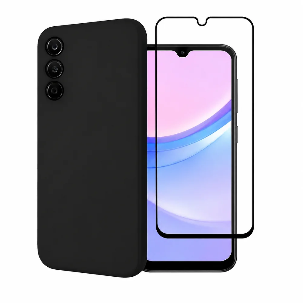 Capa Silicone Aveludada Preta + Película De Cerâmica Para Samsung Galaxy A15