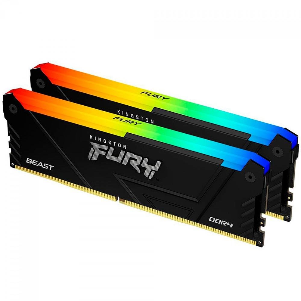 Memória RAM Kingston Fury Beast RGB 16GB (2x8GB) DDR4 3600MHz CL17 Preto KF436C17BB2AK2/16