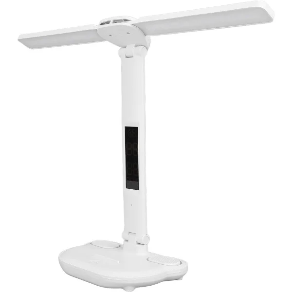 Luminária Smartlite 3200 Recarregável Para Leitura E Escritório Dobrável E Articulada Com Painel De LED, Relógio Digital, Calendário, Porta Canetas, Iluminação Ajustável Ao Toque, LED Quente E Frio.