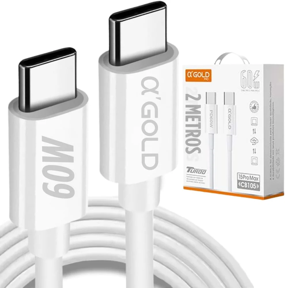 Cabo Usb-c 2 Metros 60w (tipo C) Compatível Com Carregador Iphone Ios Android Motorola Samsung Turbo Certificado Premium Reforçado Celular Iphone 15