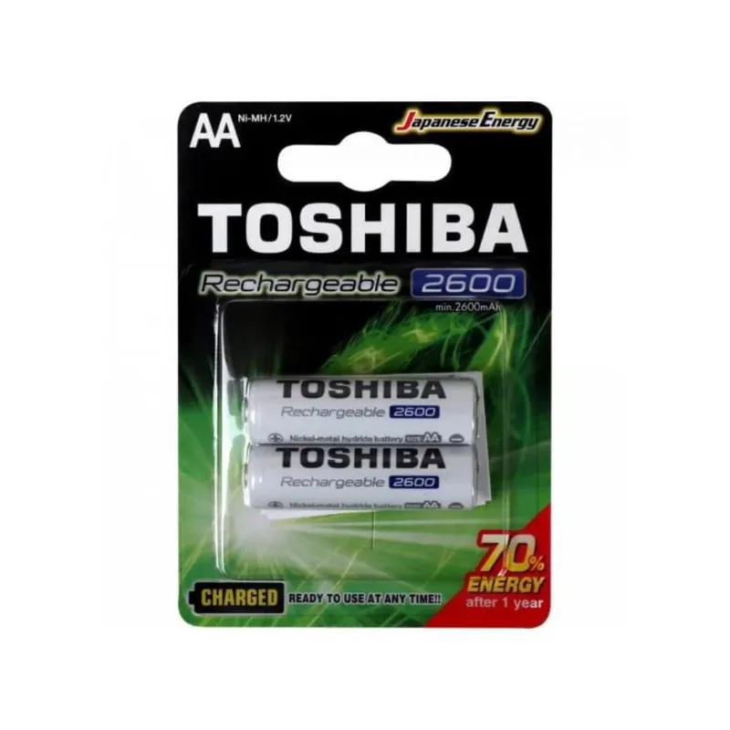 Pilha Recarregável AA 1,2V 2600mAh TNH6GAE TOSHIBA (Cartela com 2 unid.)