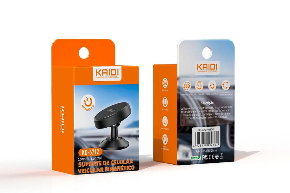 Suporte Veicular Kaidi 360º Magnético, Para Celular/GPS, Preto