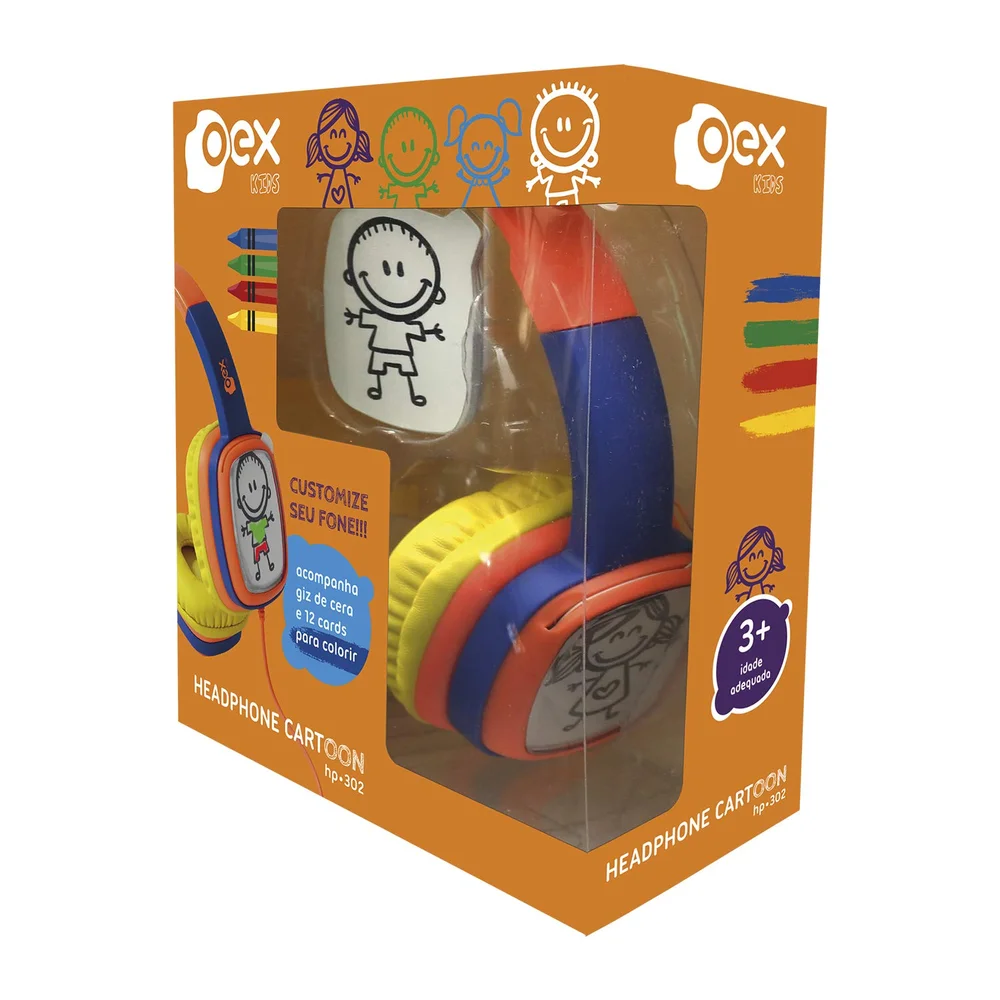 Fone De Ouvido OEX Kids Cartoon - HP302 - Acompanha Cards E Giz