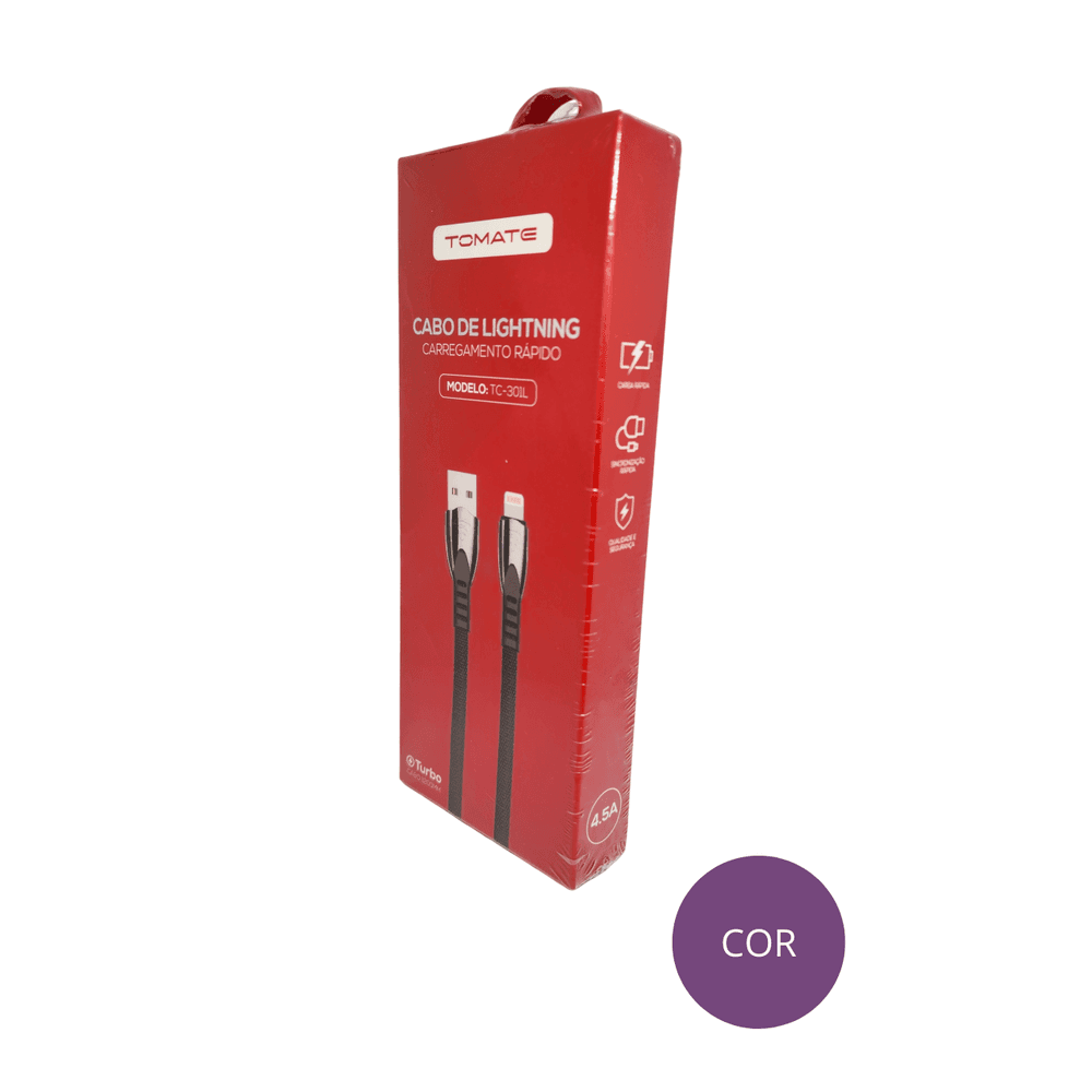 Cabo De Dados Usb Para Iphone Turbo 1.2m 4.5a Tomate Tc-301l Cor:lilás