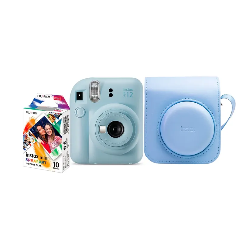 Kit Câmera Instantânea Fujifilm Instax Mini 12 Azul Candy + Filme Com 10 Poses