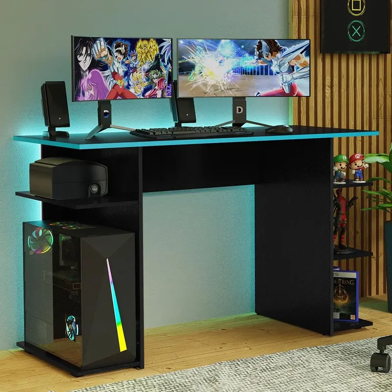 Escrivaninha Mesa Para Computador Gamer Madesa, Preto/Azul - 9424