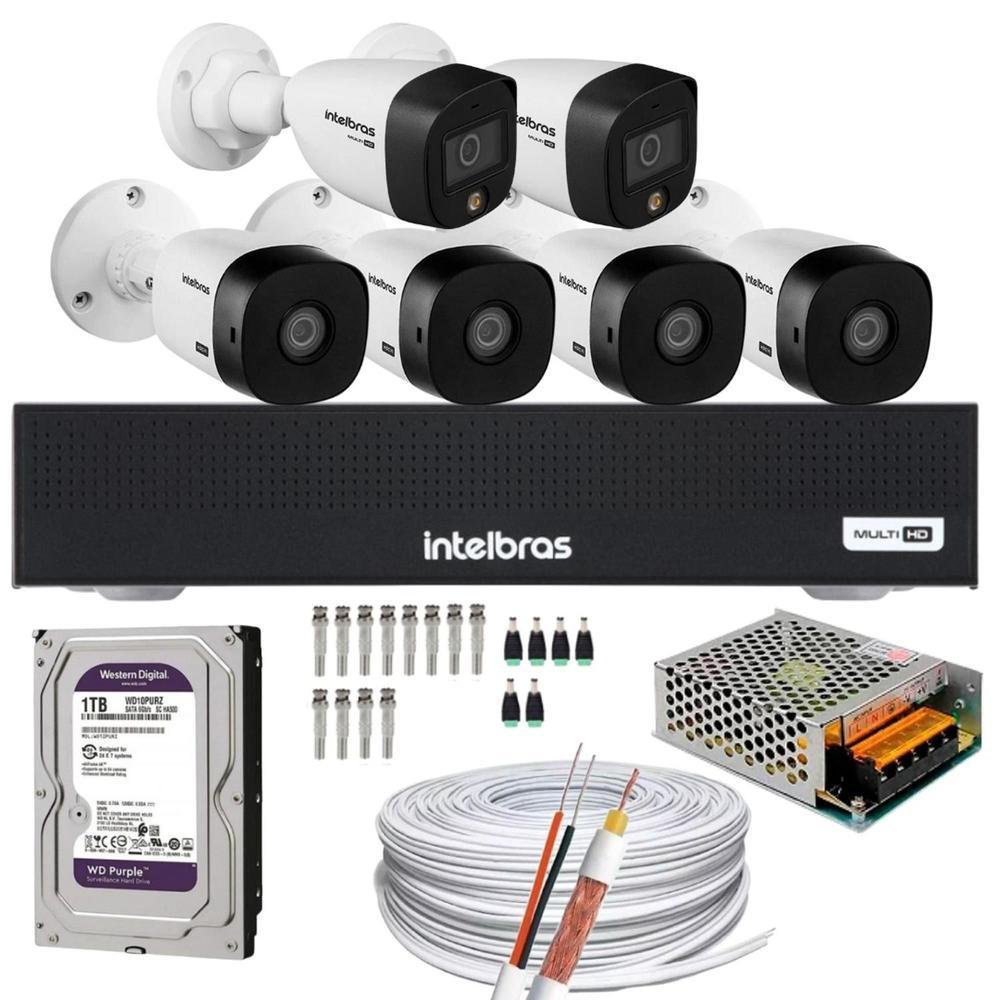 Kit Intelbras 4 Câmeras 1220B Full HD + 2 Câmeras Full Color + DVR Mhdx 3008-c, Com 1TB Purple