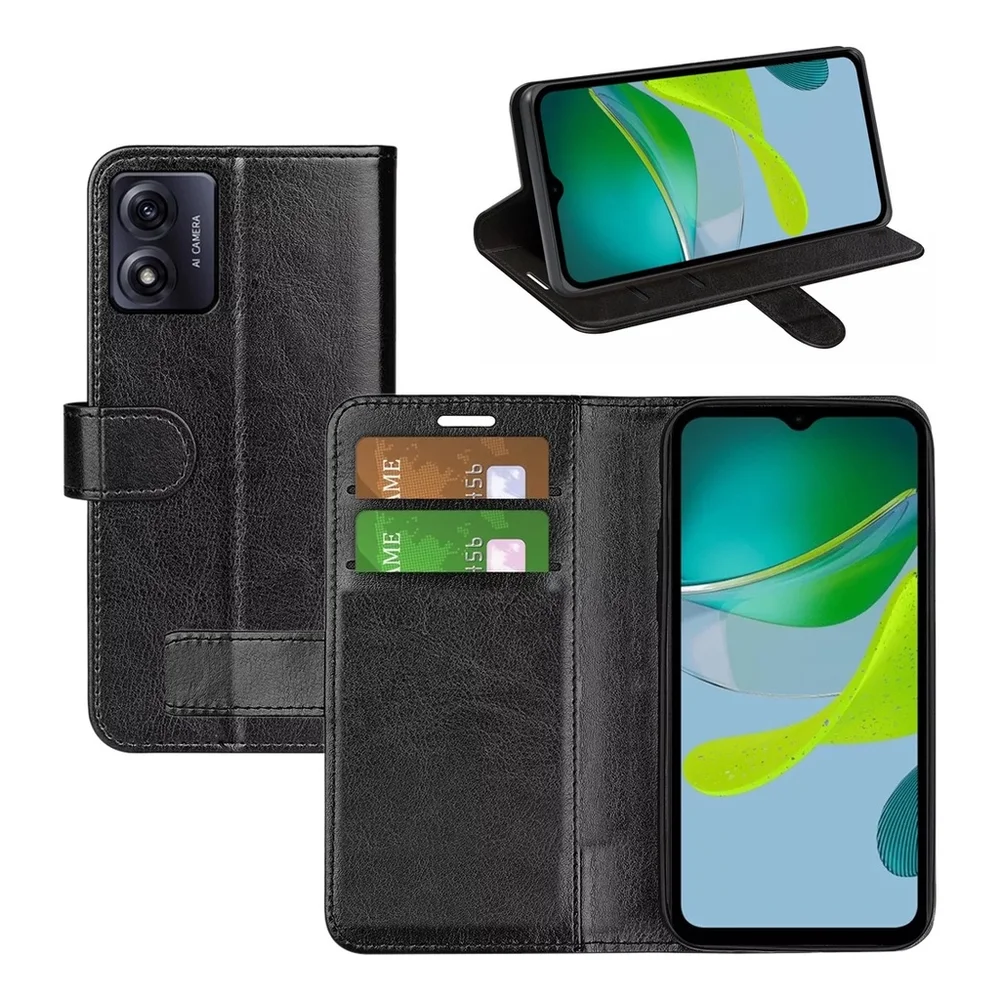 Capa Flip Tipo Carteira Para Motorola Moto E13 Preta Cor:preto