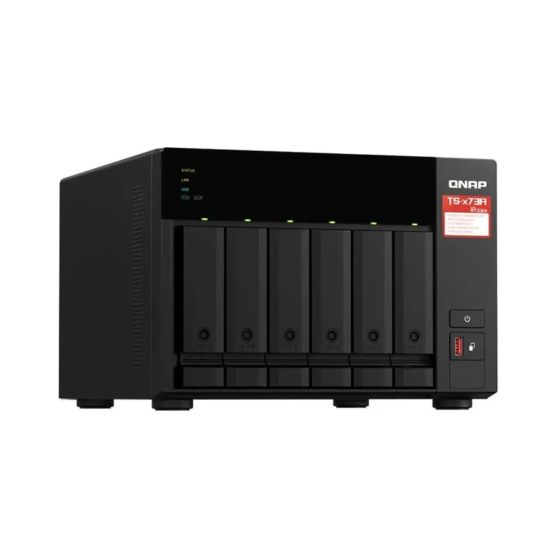 Storage Nas Qnap 6 Baias Amd Ryzen V1500b 4 Core, 2.2 Ghz, 8GB Ram, 2x 2.5gbe, Torre - Ts-673a-8g