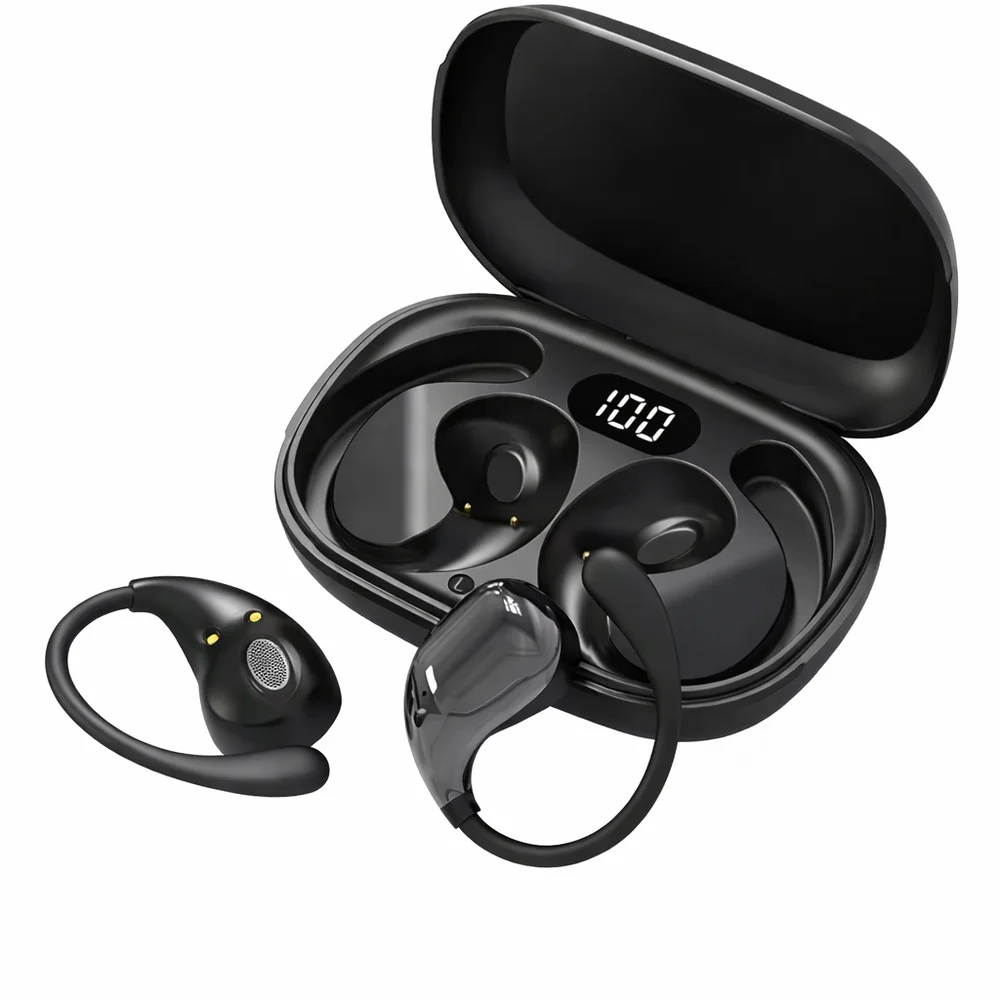 Fone Bluetooth 5.4 Sem Fio Gancho Esportivo Display LED Som Potente Longa Duração