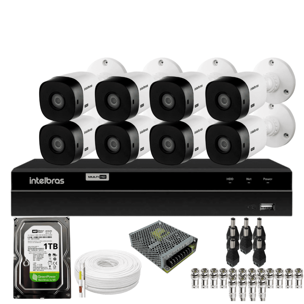 Kit 8 Câmeras Intelbras Bullet 1220b Full Hd Dvr Intelbras 1216-c Mhdx Com Acesso Remoto Hd 1TB