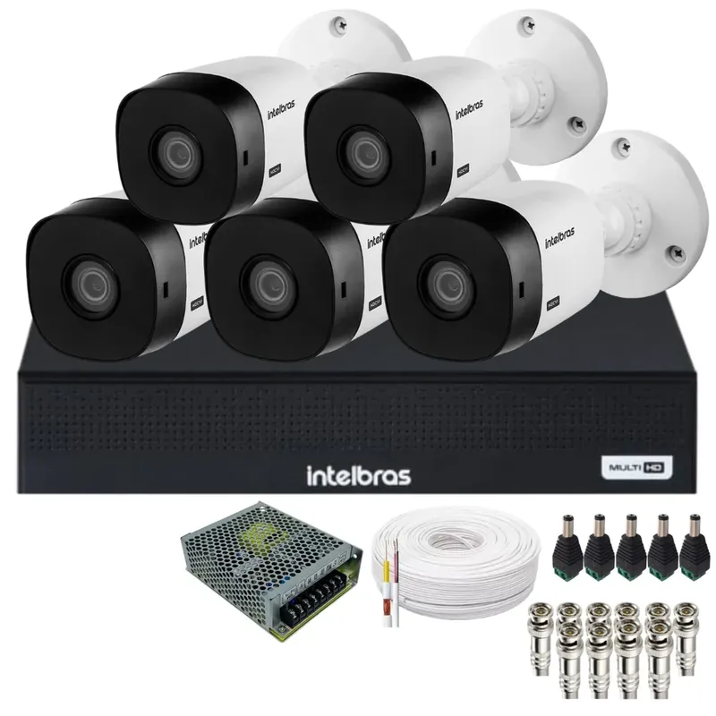 Kit 5 Câmeras Full Hd 1220b Intelbras Dvr Intelbras 08 Canais 1108-c Acompanha Hd.