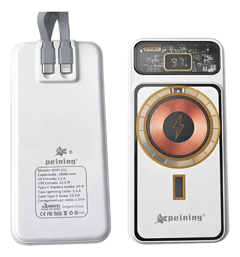 Carregador Power Bank Magsafe 10000mah Indução Visordigital Branco