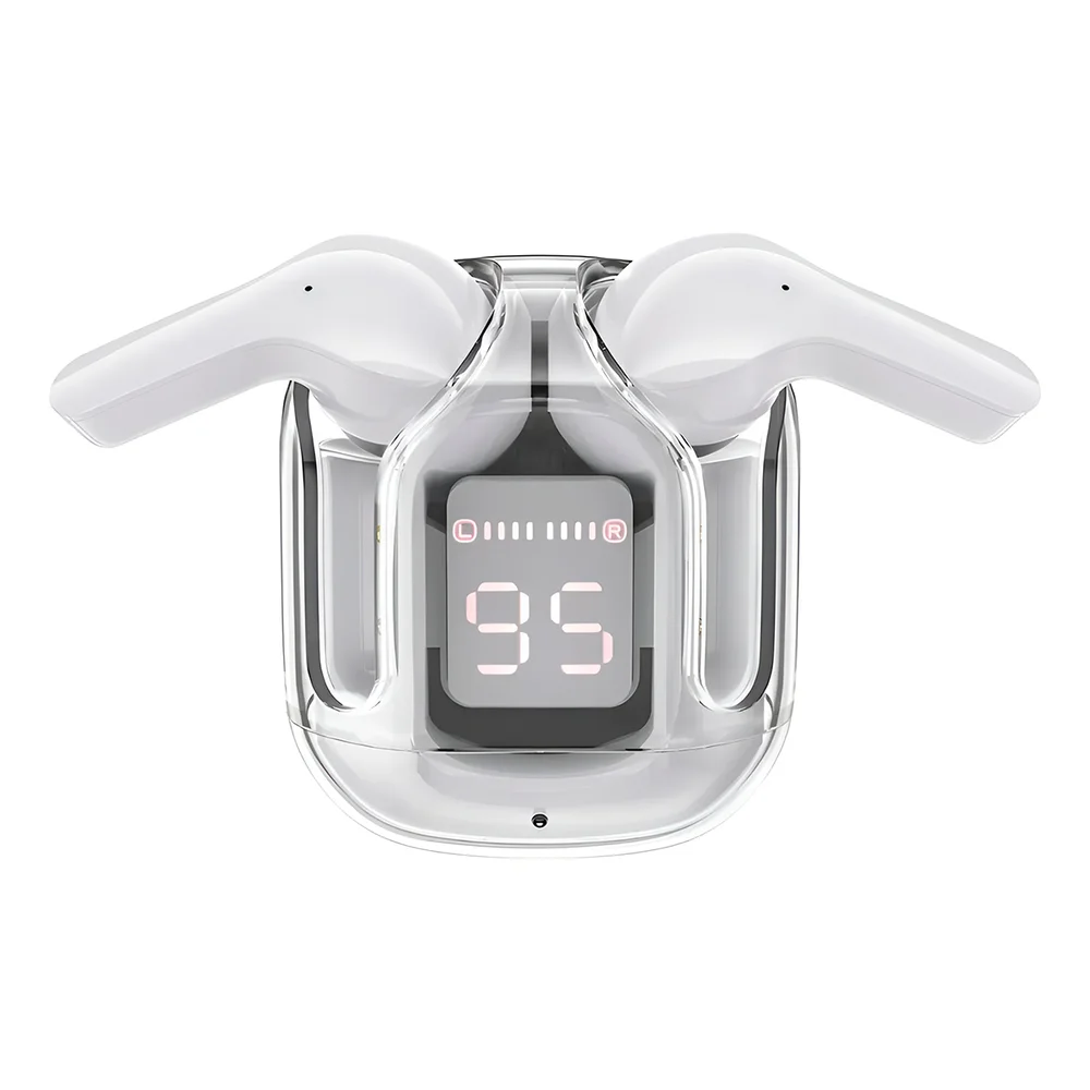 Fone Bluetooth Case Transparente Visor Digital Lcd Tws Cor:branco