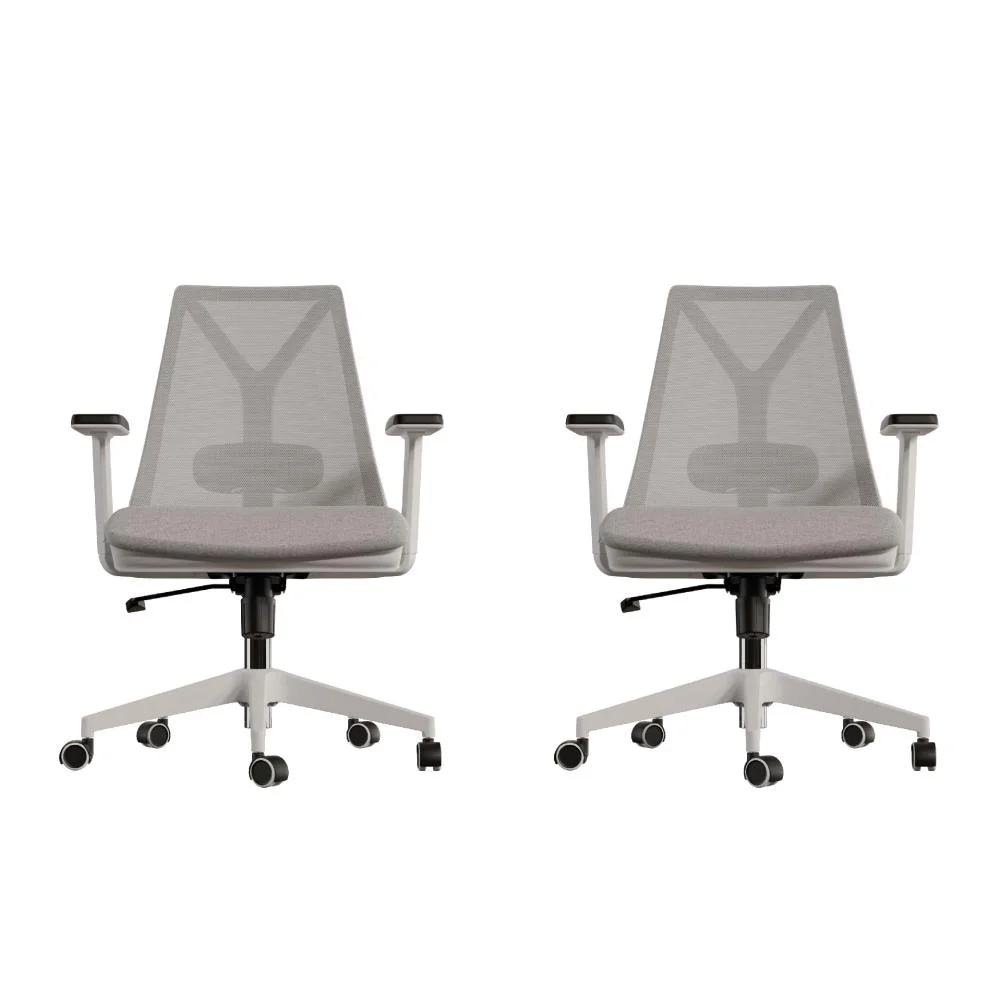 Kit 2 Cadeiras Escritório Presidente Ergonômica Nr17 Elements Apoio Lombar Branca/cinza