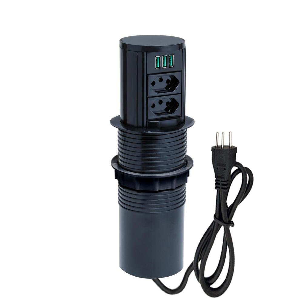 Torre De Tomada Connect Caixa Tomada Totem Slim Automático, 3 Tomadas, 20a, Preto