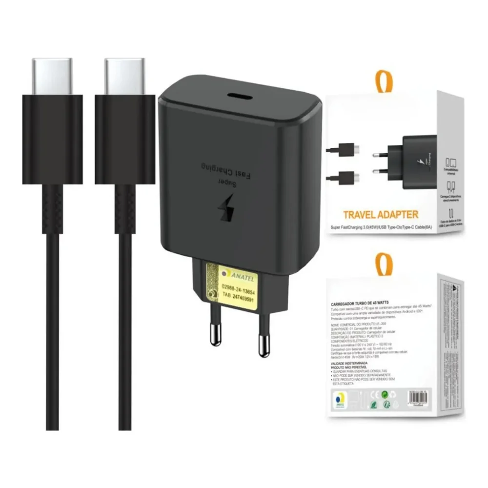 Carregador Turbo Usb-c Para Smartphone Preto Android Iphone