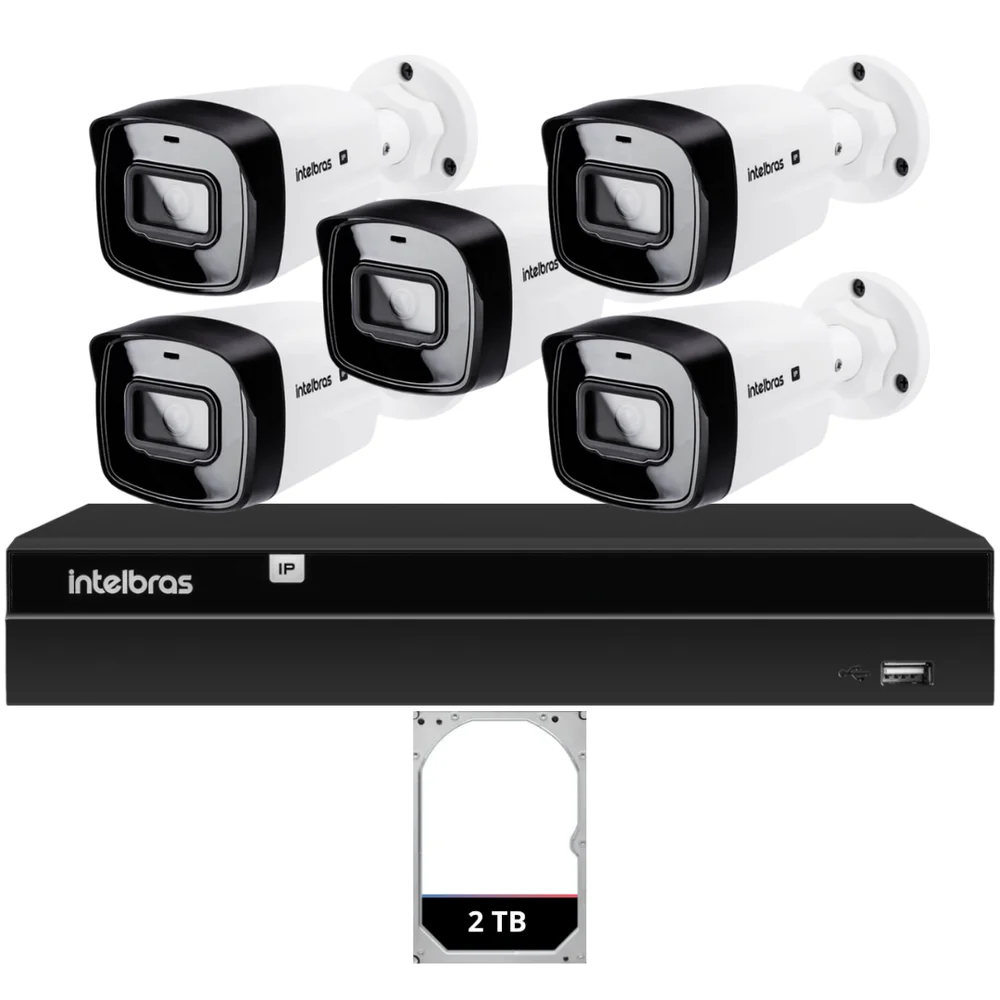 Kit Nvr Intelbras Nvd 1408p Poe Hd 1t 5 Câmeras Ip Vipc Full