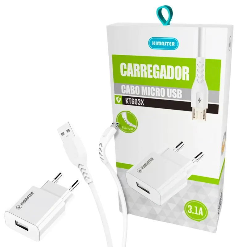 Kit Carregador + Cabo Micro Usb 2.4a Kimaster Kt603x